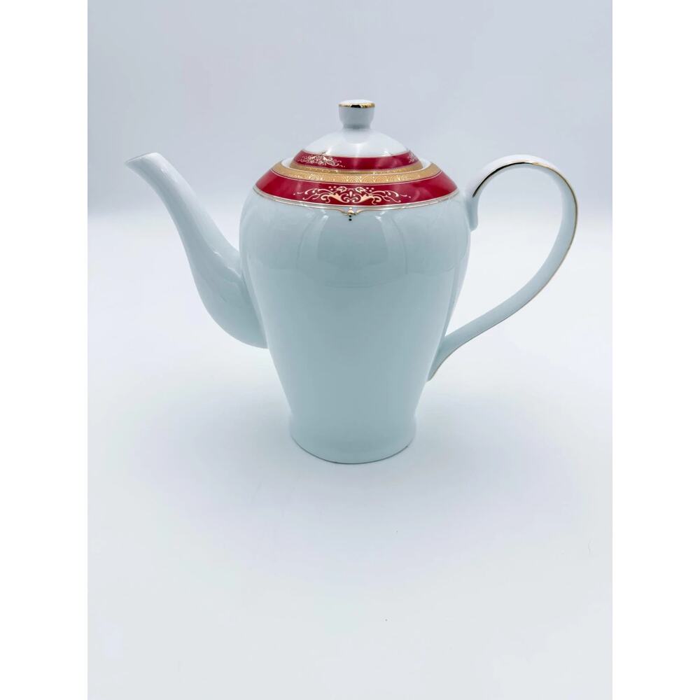 Royal Scotland Red Rim Gold Scroll Coffee Pot Bone China Vintage